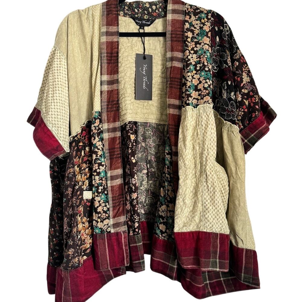 Young Threads NWT Patchwork Short Sleeve Kimono Boho Western Size Small